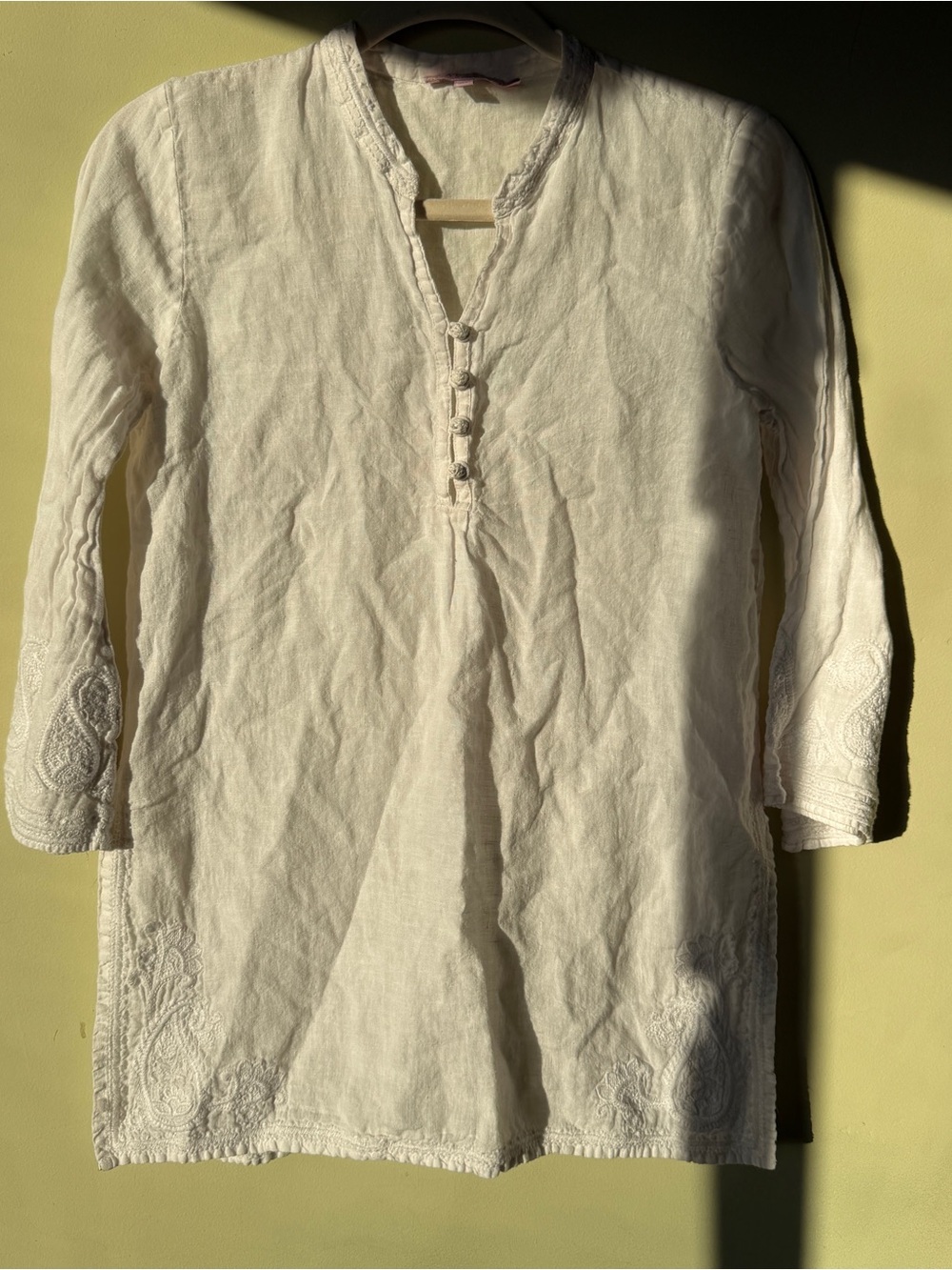 Calypso St. Barth Cream Linen Long-Sleeve Tunic Shirt
